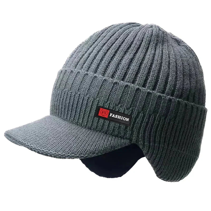 New Winter Men'S Hat – Outdoor Ear Protection Warm Knitted Cap with Windproof Visor, Thick Bicycle Scarf Cap for Men - Mi tiendaMi tiendaGray7E848C