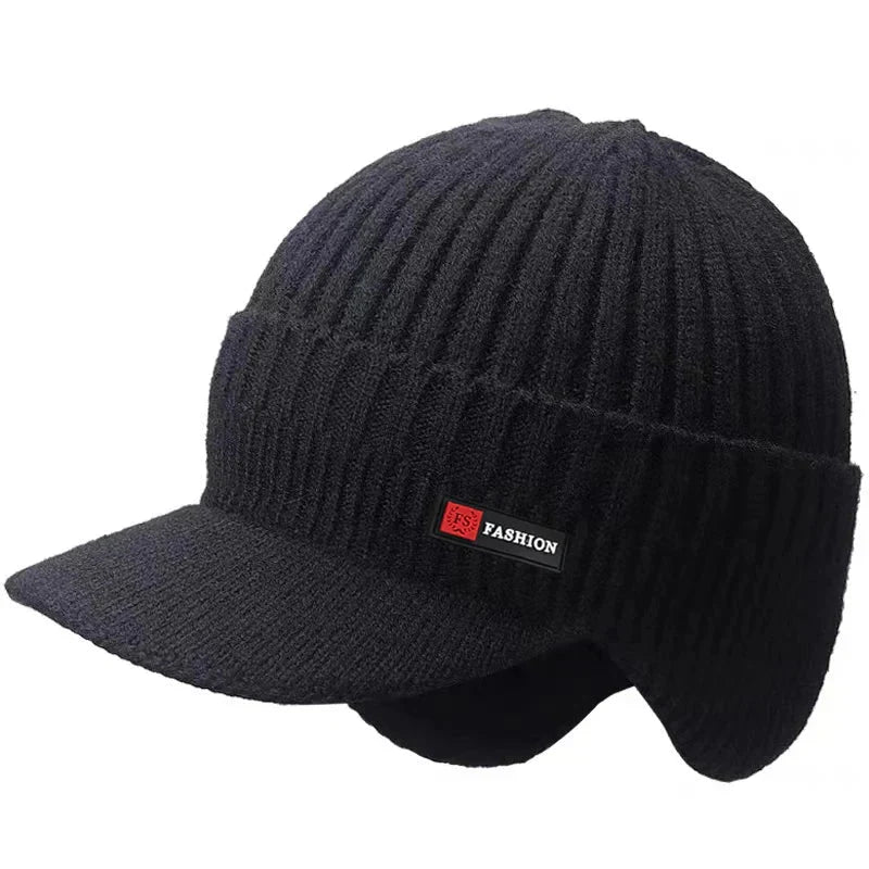 New Winter Men'S Hat – Outdoor Ear Protection Warm Knitted Cap with Windproof Visor, Thick Bicycle Scarf Cap for Men - Mi tiendaMi tiendaBlack000000