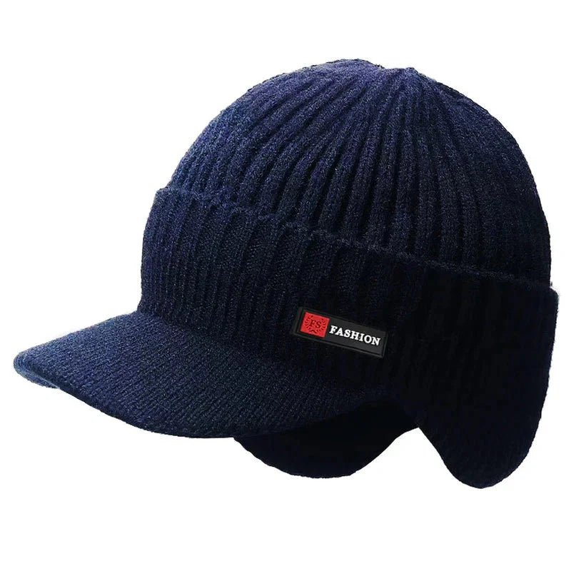 New Winter Men'S Hat – Outdoor Ear Protection Warm Knitted Cap with Windproof Visor, Thick Bicycle Scarf Cap for Men - Mi tiendaMi tiendaNavy Blue233B93