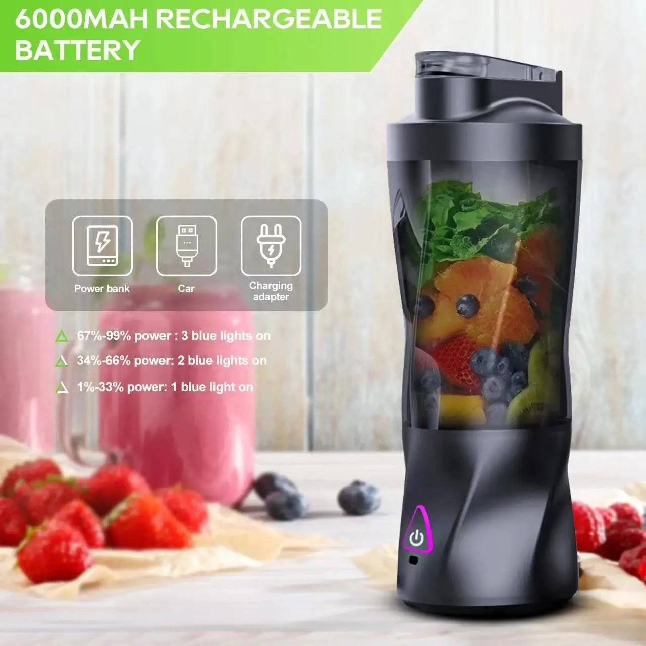 Batidora Portátil Recargable 680ml - Aury SportAury SportNegro2025 New Portable Electric Wireless Juicer USB Charging 700Ml Large - Capacity Large Household Juicer Fruit Sctional 700ML Blender